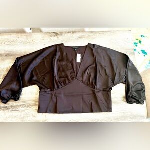 NWT Banana Republic Chocolate Brown Cropped Blousant-Sleeve Blouse - Sz.16